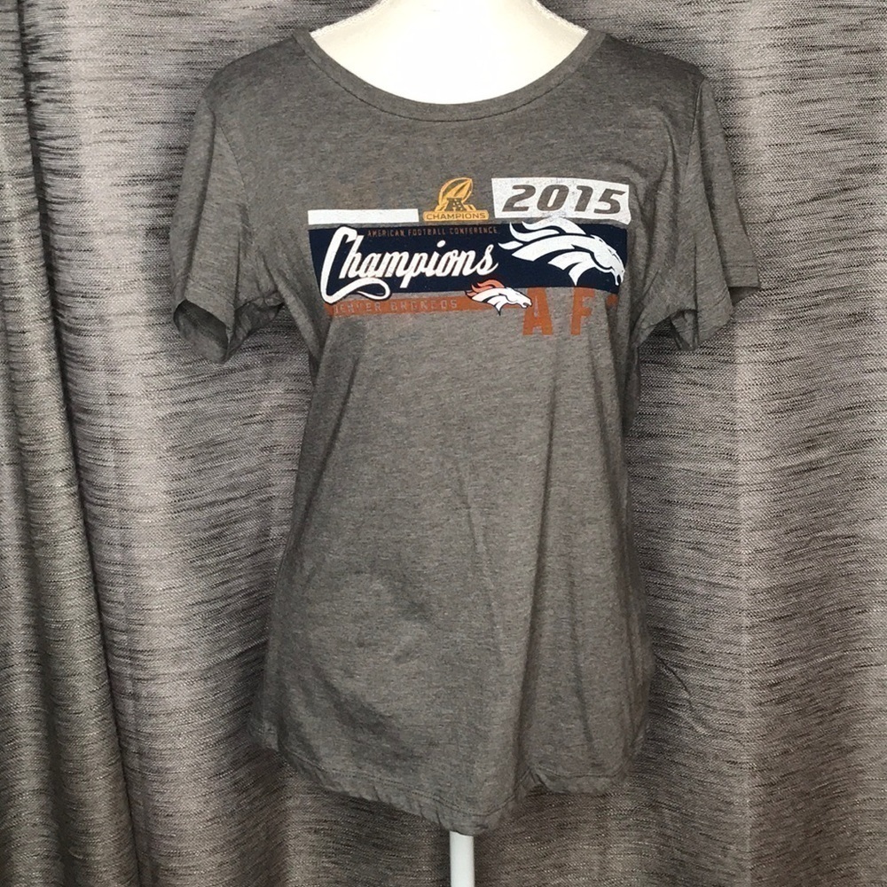 DENVER BRONCOS AFC CHAMPIONS 2015 LARGE GRAY SHORT SLEEVED T-SHIRT